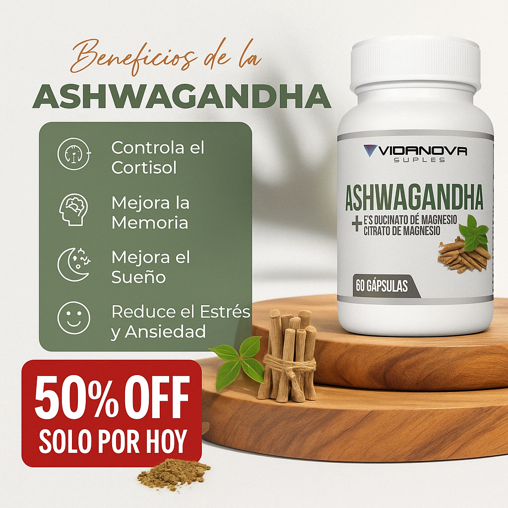 50% OFF SOLO POR HOY: Ashwagandha + Magnesio 1000mg 60 CAPS
