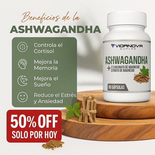 50% OFF SOLO POR HOY: Ashwagandha + Magnesio 1000mg 60 CAPS